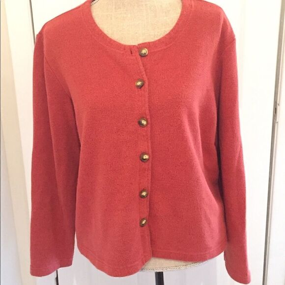 Orvis Rust Round Neck Button Front Cotton Cardigan Women’s Sz L - Picture 1 of 5